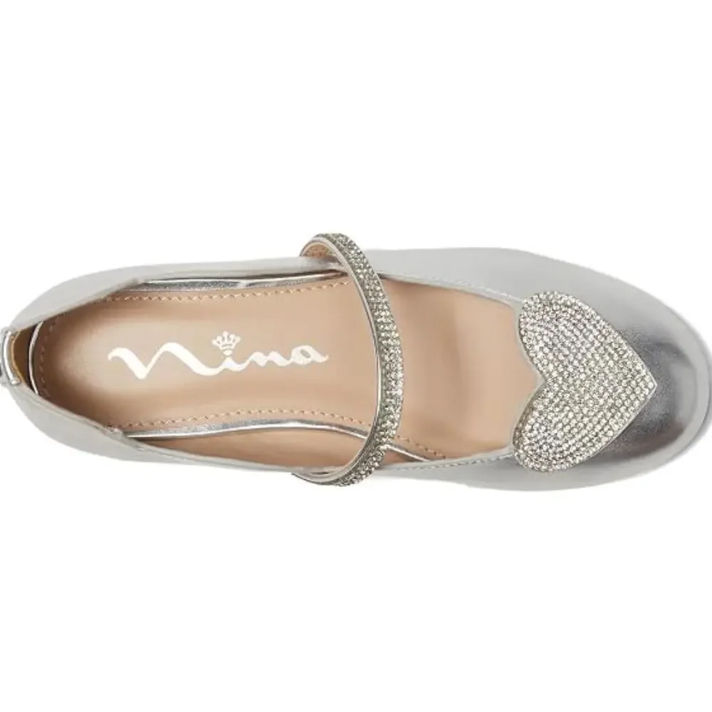 Nina Diaz Ballet Flats Kids 2 Silver Metallic Embellished Slip On Shoes ZOGG3168